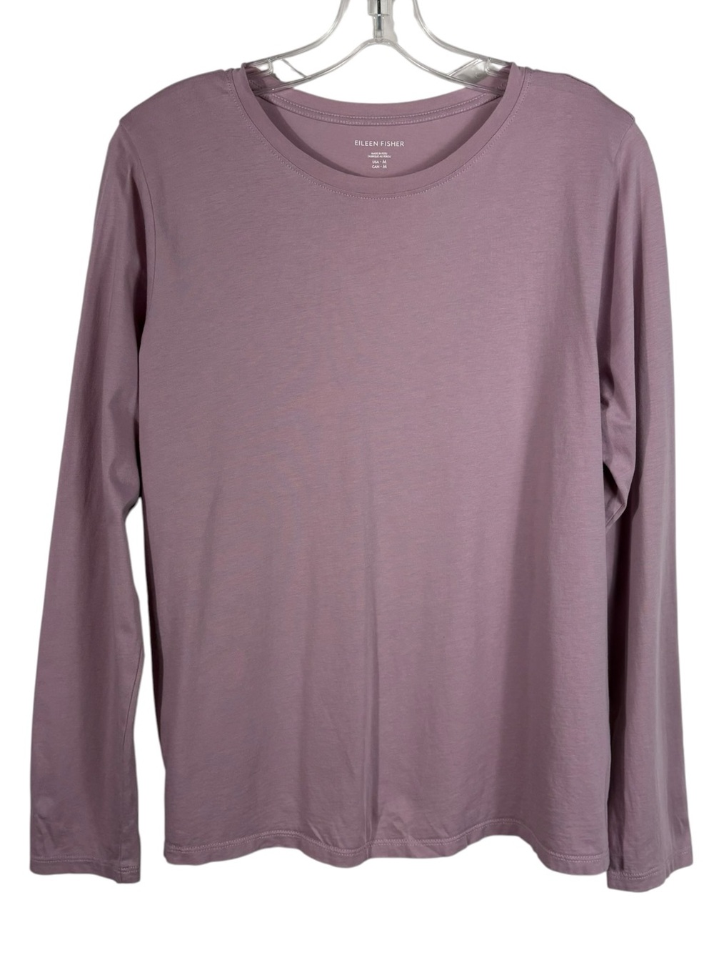 Eileen Fisher 100% Organic Cotton Round Neck Long Sleeve Tee Pastel Pink Purple